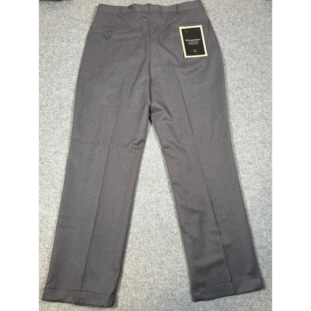 Haggar Black Label Mens 36x32 Charcoal Grey Double Pleated Cuffed Dress‎ Pants - Picture 6 of 10
